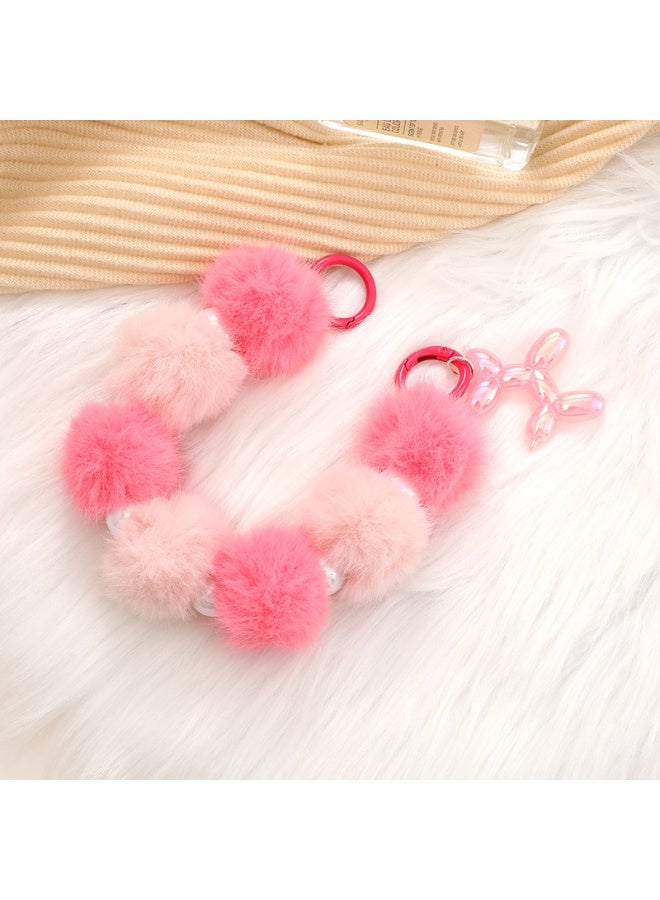 NIBEMINENT Phone Charm/ Chain Strap for Women Girls, Dopamine Color Plush Ball Cell Phone Case Lanyard Wrist Strap,K938/Pink