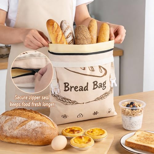 Lemoobolsa 2-Pack Reusable Beeswax Bread Bags for Sourdough & HomemadeBread with Zipper, 16.5 x 13 inch bread bags for Food Storage - Image 3
