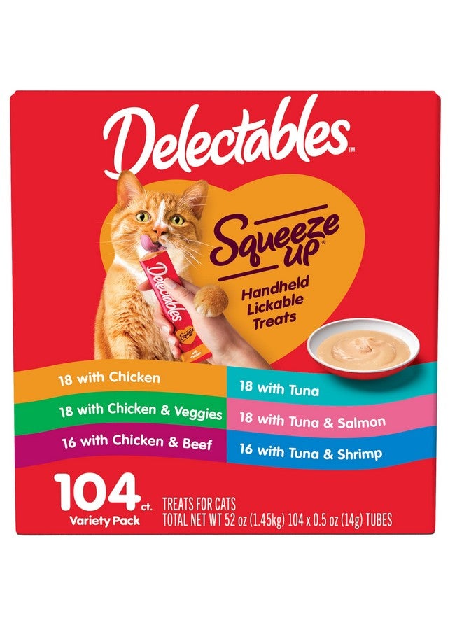 Hartz Delectables Squeeze Up Variety Pack, Creamy Squeezable Puree, Lickable Wet Cat Treats, Grain Free, No Added Fillers, No by-Products, No Added Preservatives, 0.5 Ounces Tube, 104 Tubes Total - Image 1