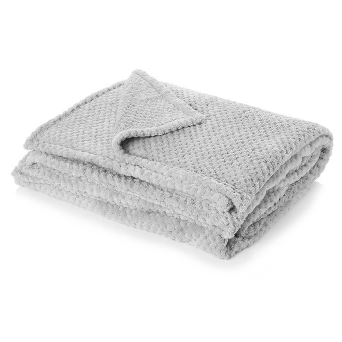 GREY THROW FOR SOFA SOFT COSY WARM HONEYCOMB WAFFLE MINK FLEECE THROW BLANKET FOR BED FAUX FUR TRAVEL BLANKET FLUFFY KING SIZE THROWS 200 X 240CM