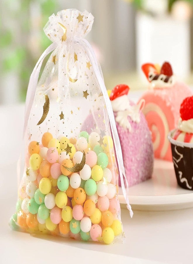 ENNIYU 100 قطعة من أكياس حلوى المجوهرات المصنوعة من الأورجانزا على شكل قمر ونجمة، أكياس شبكية بألوان عشوائية مقاس 3 × 4 بوصة، أكياس هدايا من الأورجانزا مزودة برباط للسحب لحفلات الزفاف والحفلات وعيد الحب. - Image 4