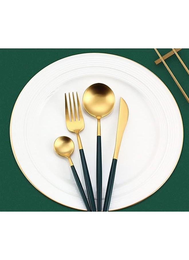vesus - pcs Gold Dinnerware Cutlery Set Stainless Steel Tableware Knife Fork Spoon Table Spoon Set Stainless Steel Steak Cutlery Gold Luxury Cutlery Flatware Set(black) - Image 1