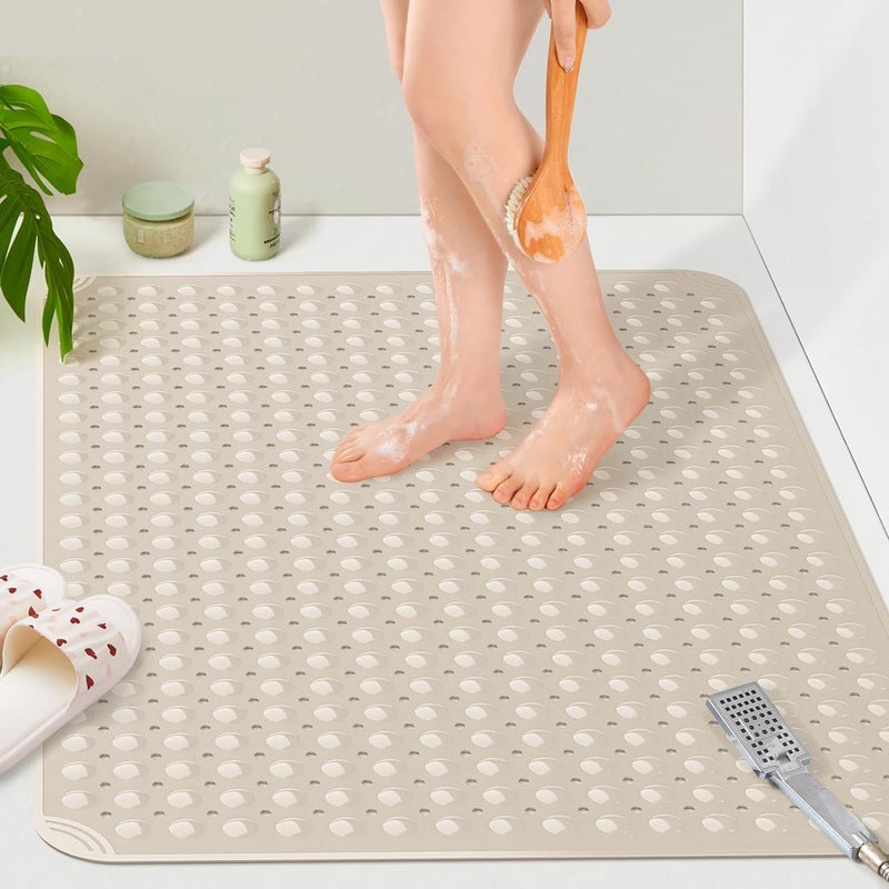 حصيرة استحمام مضادة للانزلاق بحجم كبير جداً مع فتحات تصريف - 34.6 بوصة طول × 23.2 بوصة عرض - Image 1