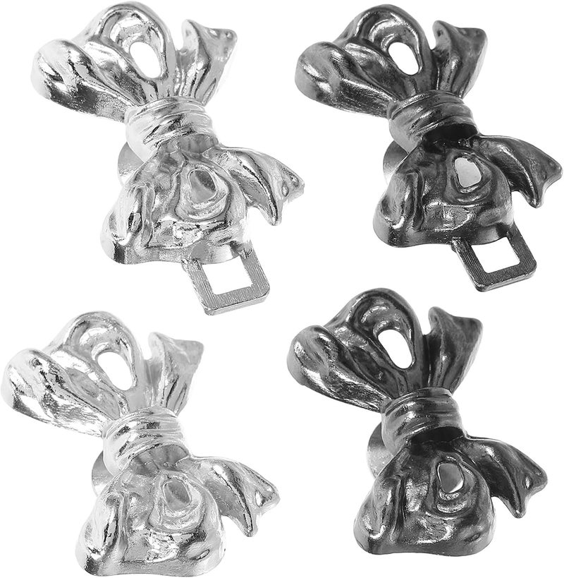 Adjustable Waist Buckle Clip and Detachable Button Set for Jeans Pants Waist Tightener, 2 Pairs Metal Pin and Tuck Buckles with Dark and Metallic Bow Design, Size down Waistband - Image 1