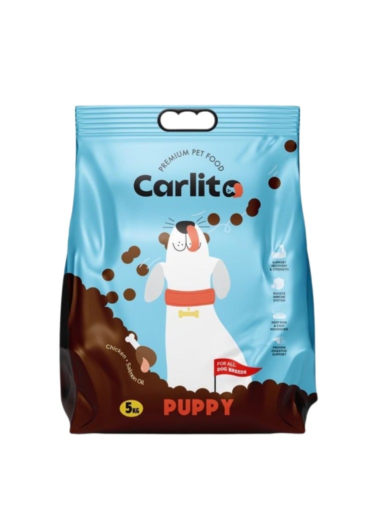 كارليتو  طعام جاف ممتاز للجراء مع بروتين عالي و DHA - يدعم النمو الصحي، المناعة، والهضم - حبيبات صغيرة مناسبة لجميع السلالات - 5 كيلوجرام