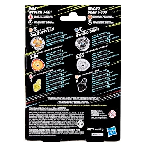 BeyBlade باي بليد إكس غايل وايفرن 3-60T وسيف دران 3-80B مجموعة مزدوجة مع 2 قمة دوارة تدور لليمين؛ قمة المعركة؛ ألعاب/ألعاب للأطفال والبنات 8+. - Image 4