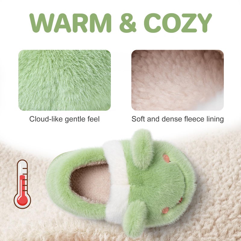 Drecage Toddler Kids Slippers Girls Boys House Shoes Winter Slippers Plush Warm Soft with Cute Cartoon Design Indoor Shoes 316 Green Frog 5-5.5 Big Kid - Image 2