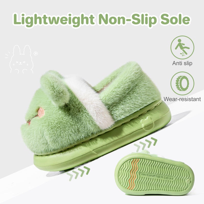Drecage Toddler Kids Slippers Girls Boys House Shoes Winter Slippers Plush Warm Soft with Cute Cartoon Design Indoor Shoes 316 Green Frog 5-5.5 Big Kid - Image 5