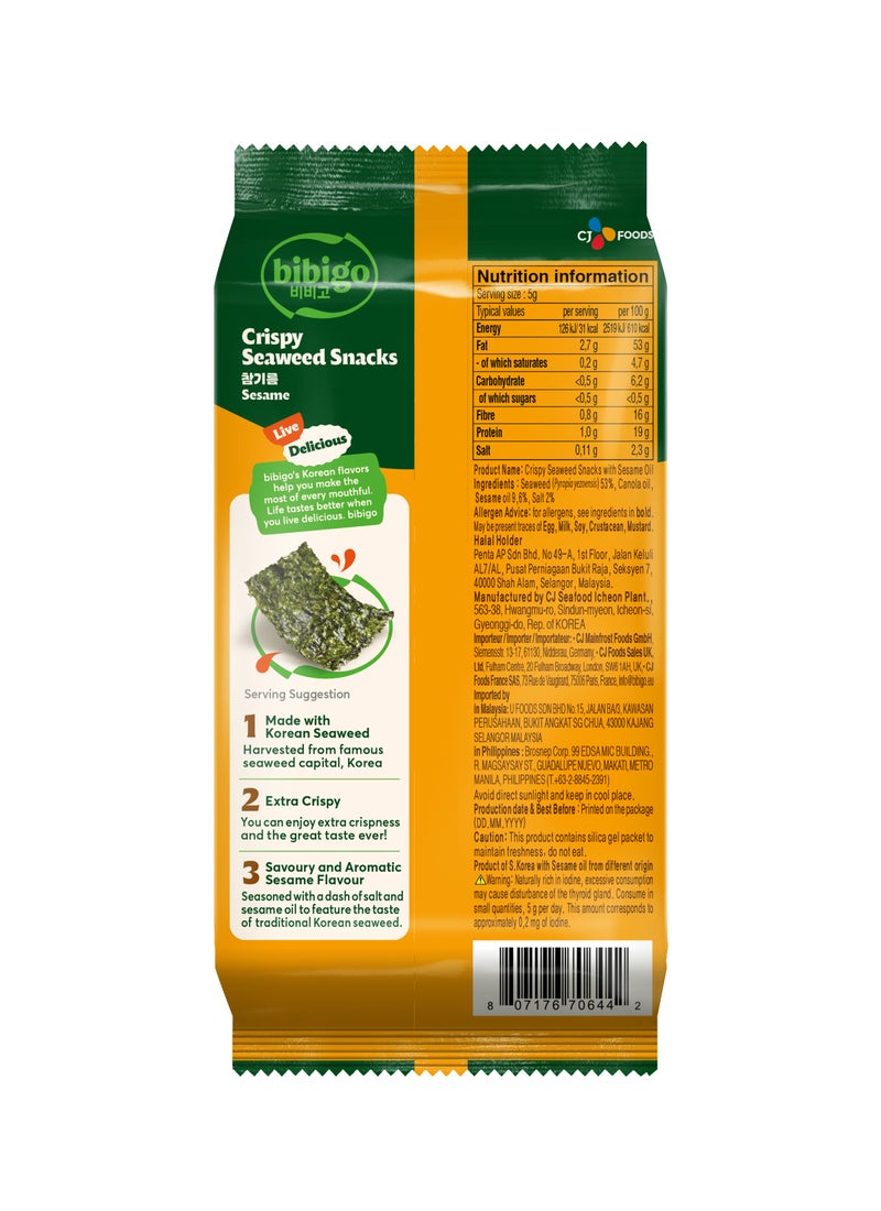 Bibigo Cj Bibigo Snack Gim, Seasoned Seaweed Sesame 5grams X 3Packs, Multi Color - Image 2