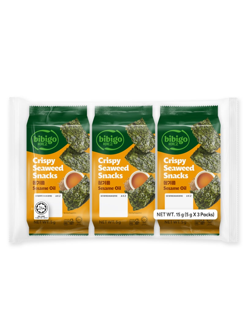Bibigo Cj Bibigo Snack Gim, Seasoned Seaweed Sesame 5grams X 3Packs, Multi Color - Image 1