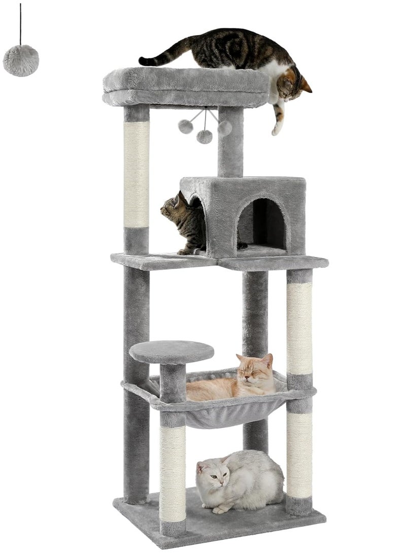 Alissa 143cm Tall Cat Tree for Indoor Cats Multi-Level Cat Tower with Sisal Covered Scratching Posts Cozy Condo Super Large Hammock and Plush Perches Grey  - Image 1