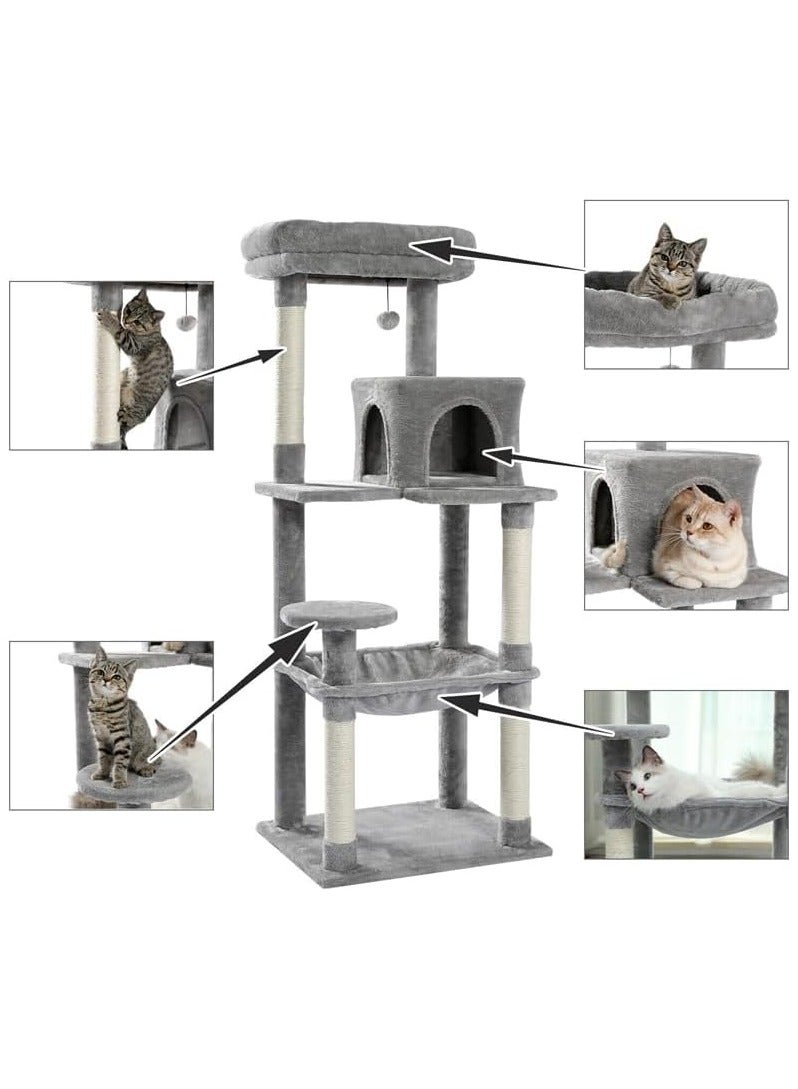 Alissa 143cm Tall Cat Tree for Indoor Cats Multi-Level Cat Tower with Sisal Covered Scratching Posts Cozy Condo Super Large Hammock and Plush Perches Grey  - Image 2
