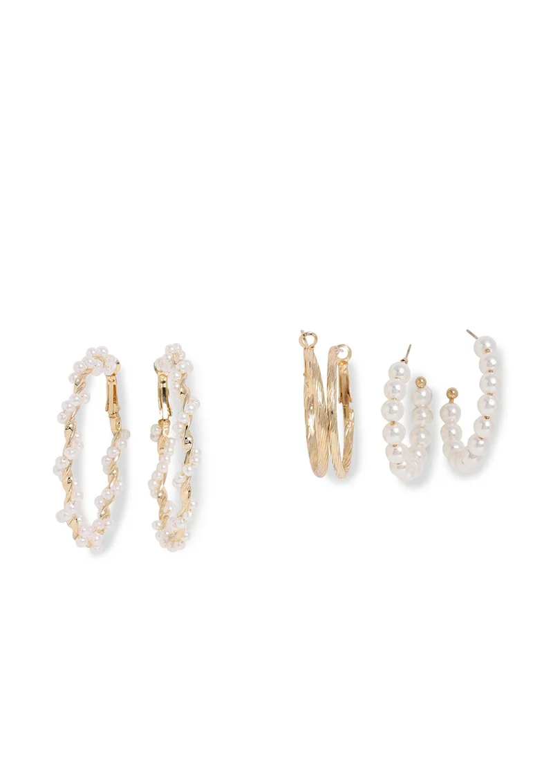 SOHI Set of 6 Contemporary Studs & Hoop Earrings