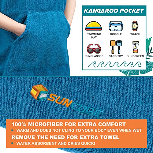 Suncube SUN CUBE Kids Changing Robe Surf Poncho, Kids Beach Towels, Hooded Towel for Teens Bath Pool, Microfiber Quick Dry Wearable Towel Poncho with Hood, Swim Towel for Girls 8-12 Years, Teal Sea Blue - Image 3