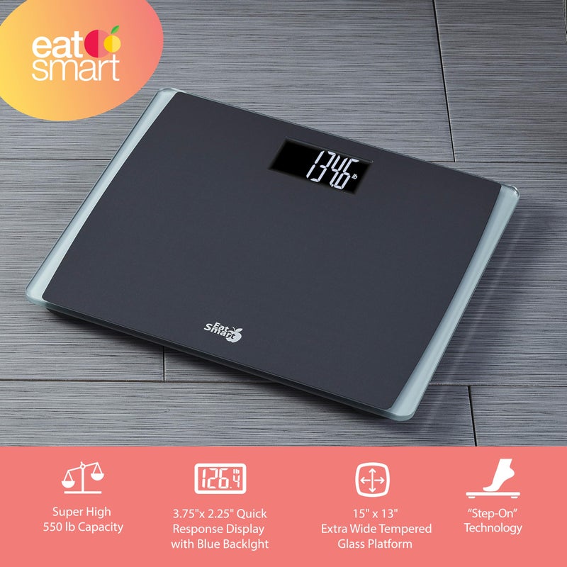 EatSmart Eat Smart Precision Digital Bathroom Scale for Body Weight â€“ Extra-Wide Platform, High-Visibility Display, Ultra-Durable Design for Home, Pets, Luggage & More, 550 LB High Capacity, Black - Image 3