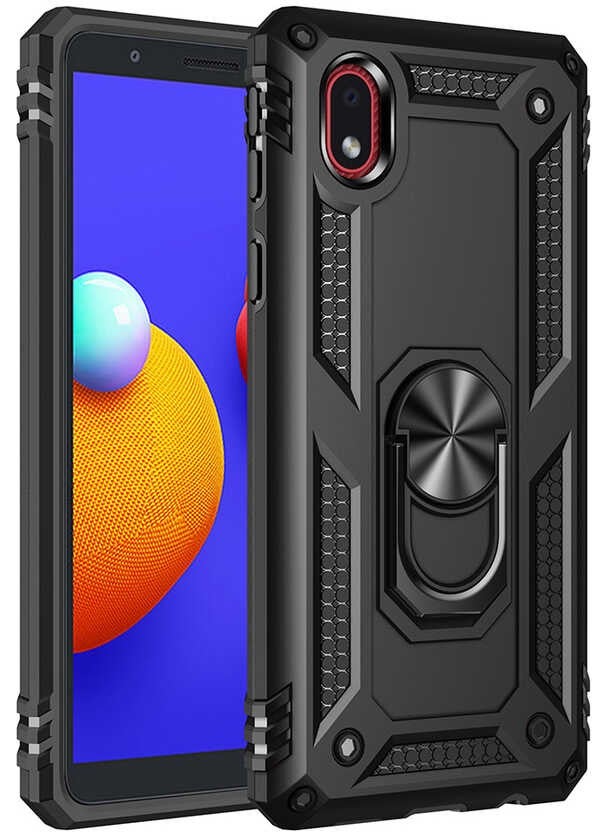 Nevarium - Galaxy A01 Core Case High Protection Silicone with Tank Ring - Black - Image 1