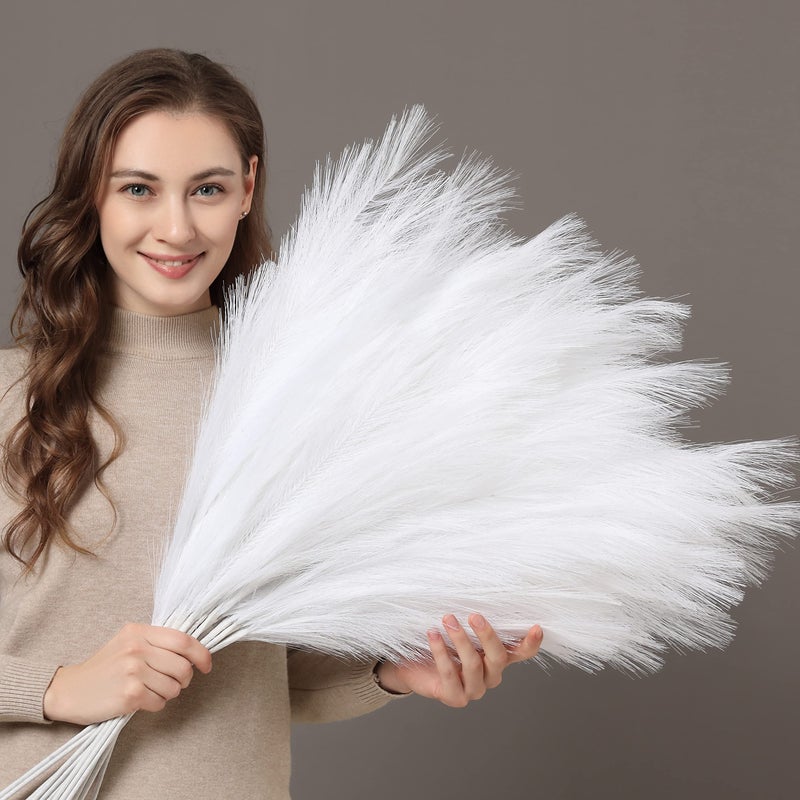 PERFNIQUE Faux Pampas Grass 9PCS Pompas Large Pampas Grass 38 Tall Pampas Grass for Floor Vase Pampas Grass Decor Tall for Vase Fillers Boho Decor Rustic Farmhouse Home Decor White