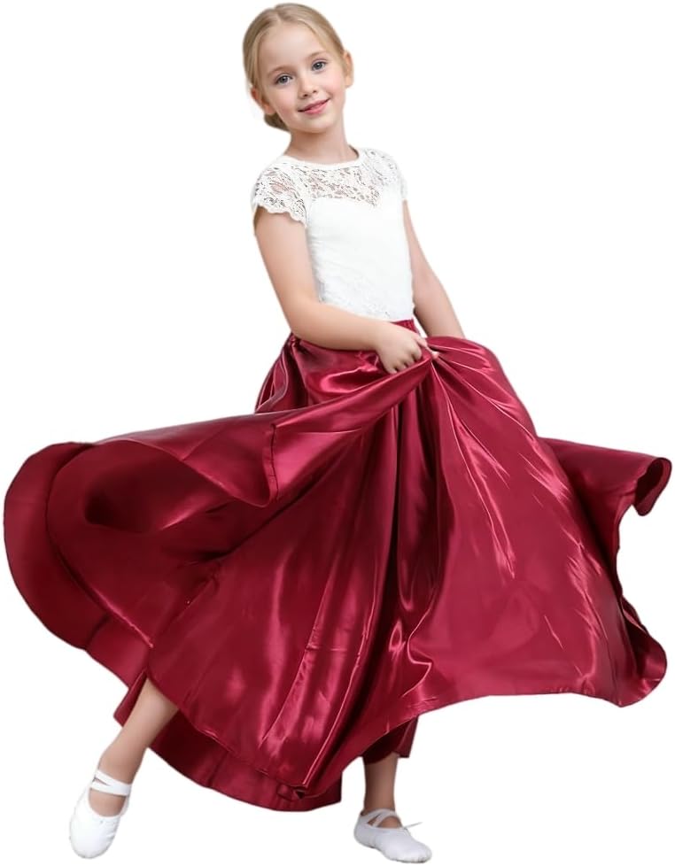 Sancan Girls Belly Latin Dance Skirt - Elastic Waist Ankle Length Full Flowy Circle Dancewear for Dance Practice Training - Image 1