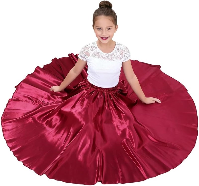 Sancan Girls Belly Latin Dance Skirt - Elastic Waist Ankle Length Full Flowy Circle Dancewear for Dance Practice Training - Image 2