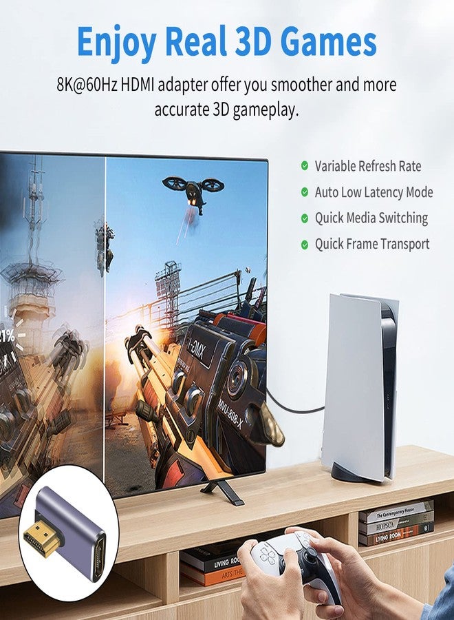 Poyiccot HDMI 90 Degree Adapter 8k, Right Angle HDMI 2.1 Adapter, 48Gbps HDMI Male to Female Adapter Extender Connector Supports 8K@60Hz, 4K@120Hz, 3D HDR for Laptop,DVD,TV, Monitors,PS5 (2Pack) - Image 5