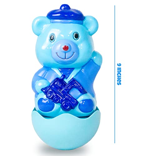 Ratna's Hello Teddy Roly Poly Push and Shake Wobbling Bell Sounds Musical Rattling Toy for Infants (Blue Colour) - Image 5