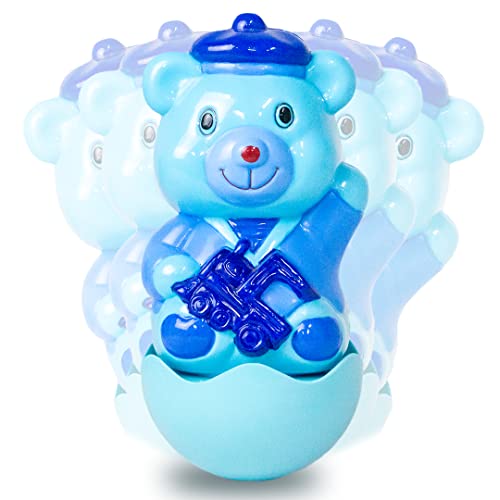 Ratna's Hello Teddy Roly Poly Push and Shake Wobbling Bell Sounds Musical Rattling Toy for Infants (Blue Colour) - Image 2