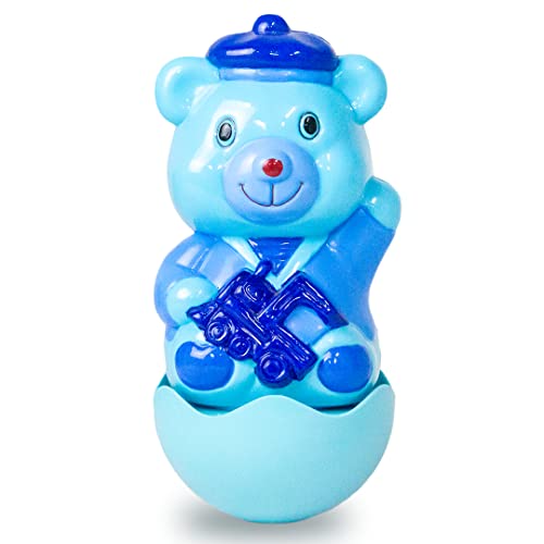 Ratna's Hello Teddy Roly Poly Push and Shake Wobbling Bell Sounds Musical Rattling Toy for Infants (Blue Colour) - Image 1