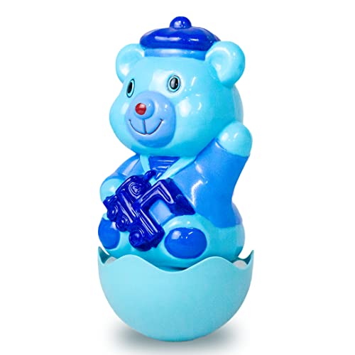 Ratna's Hello Teddy Roly Poly Push and Shake Wobbling Bell Sounds Musical Rattling Toy for Infants (Blue Colour) - Image 3