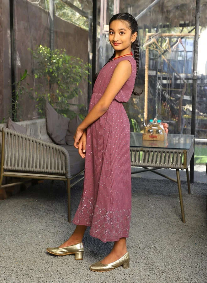 أيه كيه إس Mauve A-Line Midi Dress for Girls