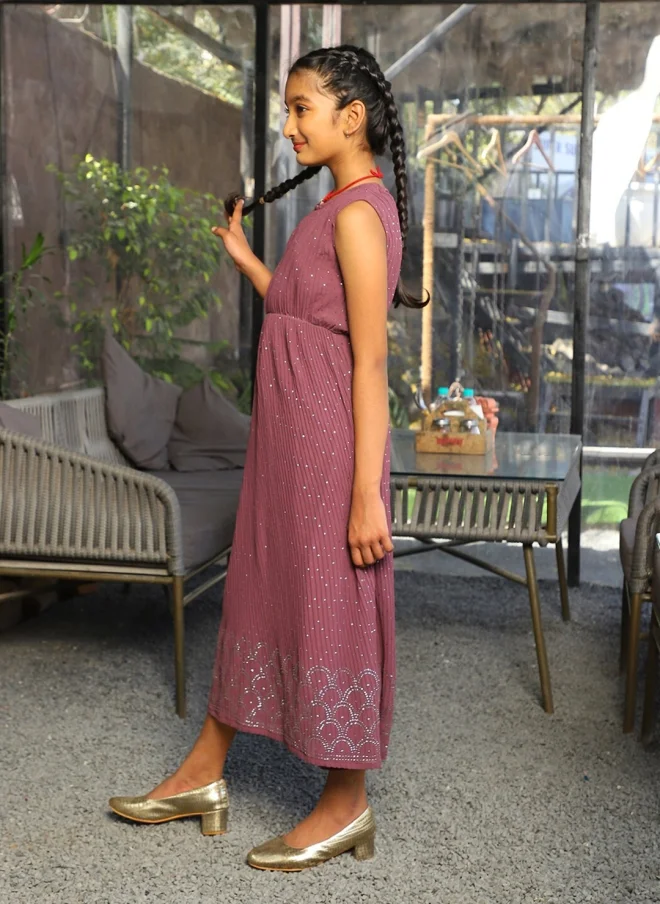 أيه كيه إس Mauve A-Line Midi Dress for Girls