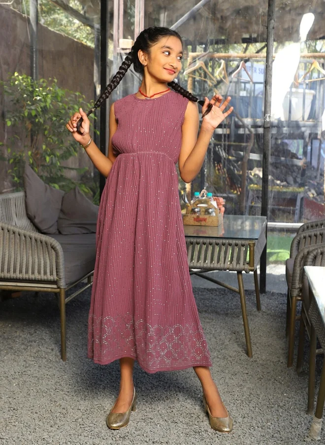 AKS Mauve A-Line Midi Dress for Girls