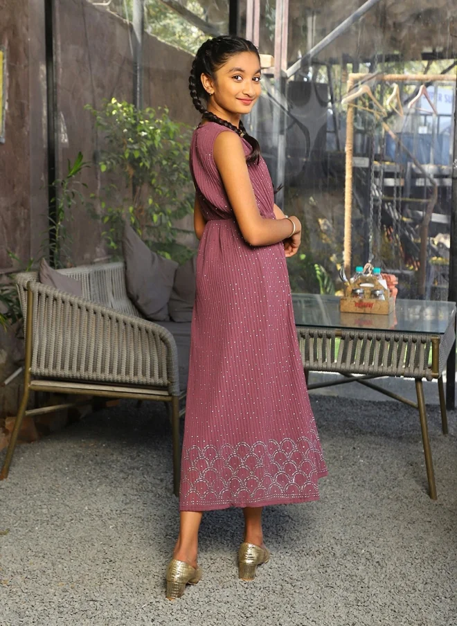 أيه كيه إس Mauve A-Line Midi Dress for Girls