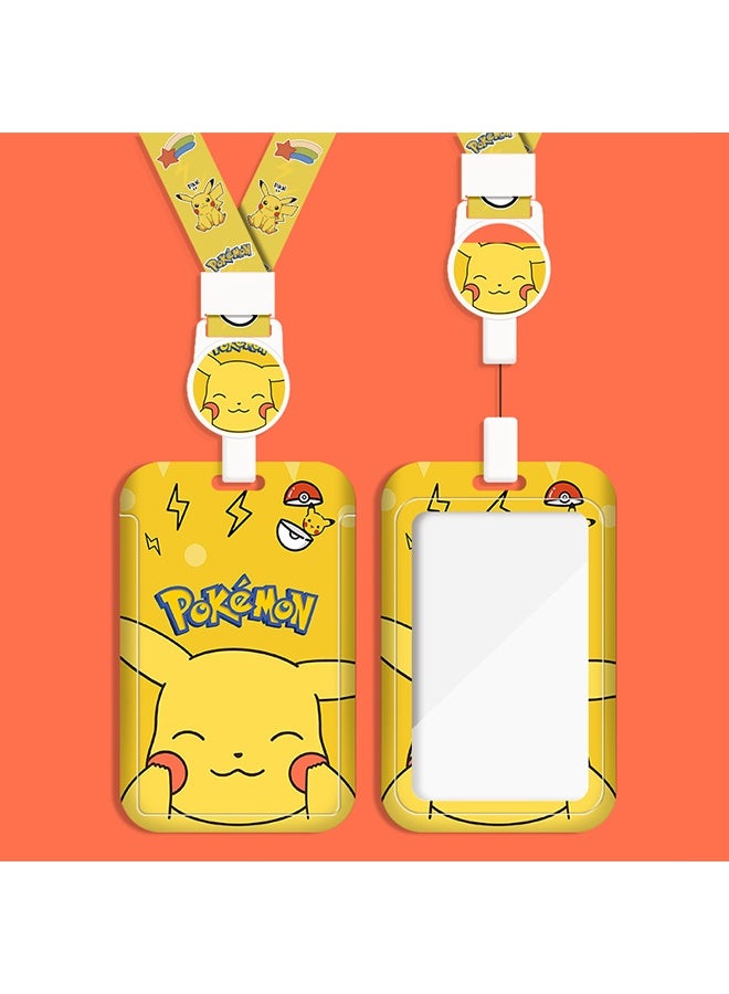 Pikachu Pokémon Pikachu Cheek Squish Retractable Lanyard with ID Card Holder - Cute Cartoon Badge Reel for Kids & Students - Image 1