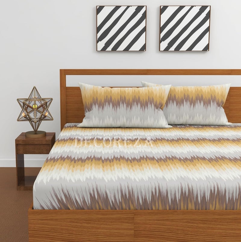 DECOREZA 350 TC Queen Size Elastic Fitted Bedsheet with Deep Pocket Cotton Feel Bed Sheet for Double Bed, Soft, Breathable Includes 2 Pillow Covers, Size - 60"x78" Brushed Textures - Image 2