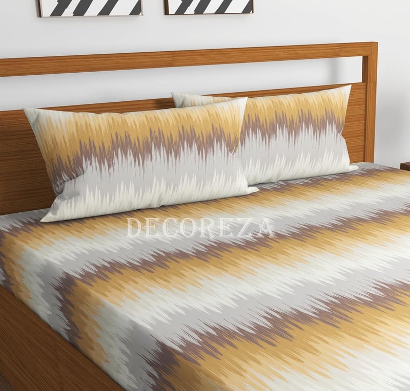 DECOREZA 350 TC Queen Size Elastic Fitted Bedsheet with Deep Pocket Cotton Feel Bed Sheet for Double Bed, Soft, Breathable Includes 2 Pillow Covers, Size - 60"x78" Brushed Textures - Image 3