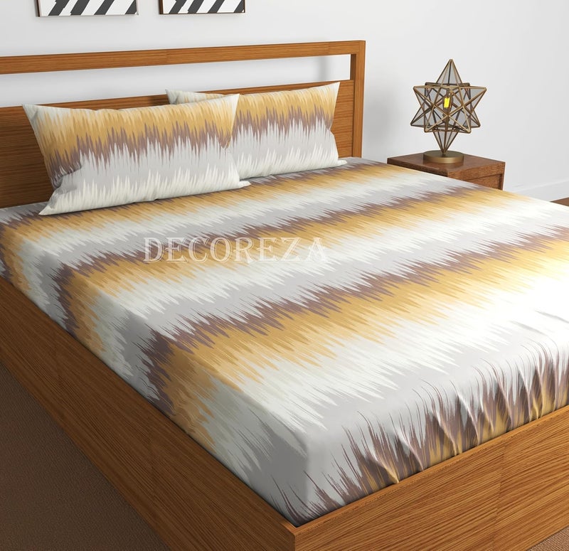 DECOREZA 350 TC Queen Size Elastic Fitted Bedsheet with Deep Pocket Cotton Feel Bed Sheet for Double Bed, Soft, Breathable Includes 2 Pillow Covers, Size - 60"x78" Brushed Textures - Image 1