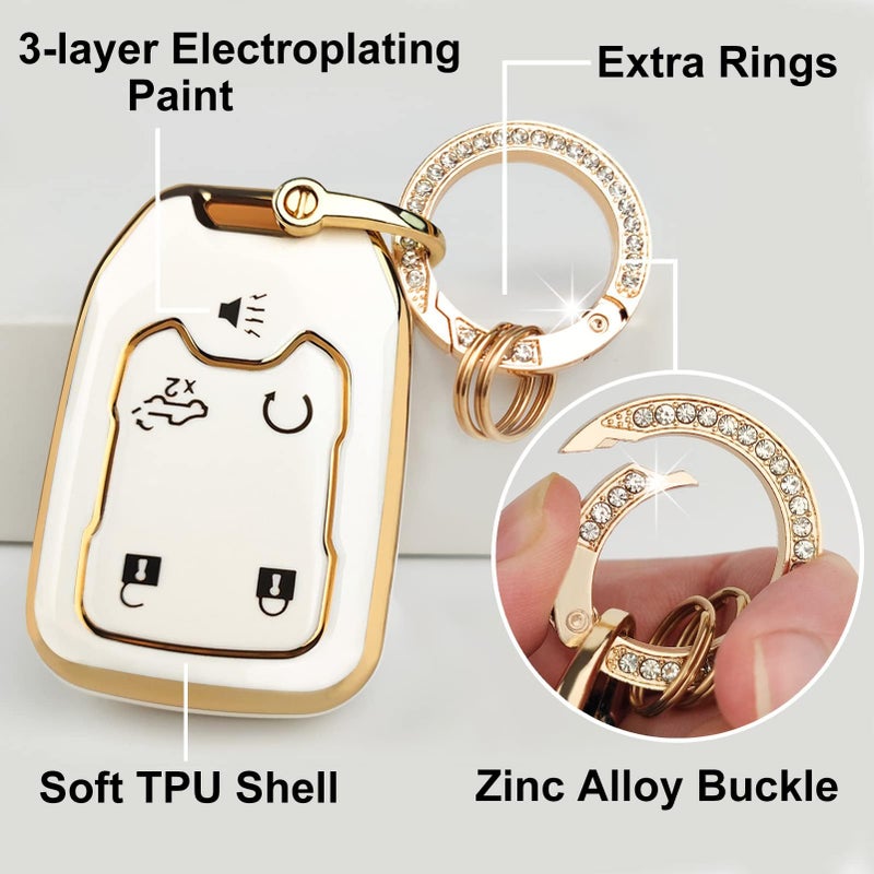 OLLEN 5-Button TPU Key Fob Cover, Fit for GMC Acadia 2017-2025, for Terrain 2018-2025, for Sierra 2019-2025, for Chevy Silverado 2019-2022, Full Protection Soft TPU Key Case, with Bling Ring, White - Image 5