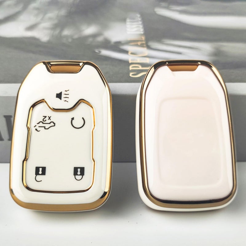 OLLEN 5-Button TPU Key Fob Cover, Fit for GMC Acadia 2017-2025, for Terrain 2018-2025, for Sierra 2019-2025, for Chevy Silverado 2019-2022, Full Protection Soft TPU Key Case, with Bling Ring, White - Image 4