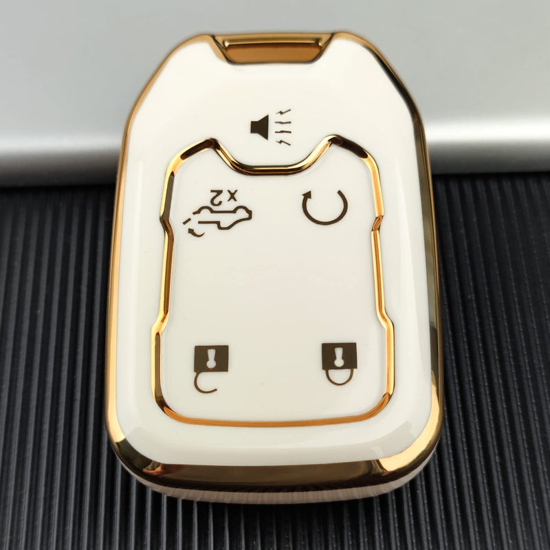 OLLEN 5-Button TPU Key Fob Cover, Fit for GMC Acadia 2017-2025, for Terrain 2018-2025, for Sierra 2019-2025, for Chevy Silverado 2019-2022, Full Protection Soft TPU Key Case, with Bling Ring, White - Image 3