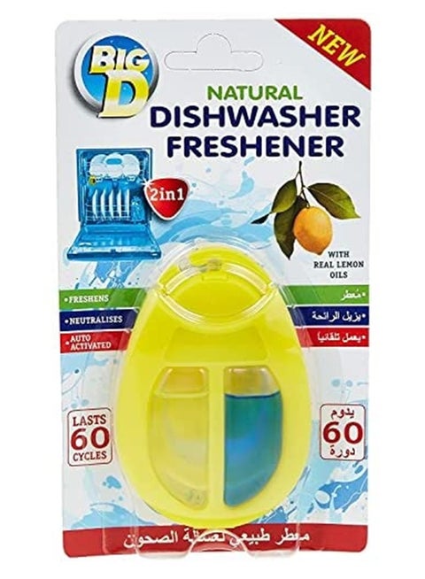 Big D Natural Dishwasher Freshener with Lemon Oil – Long-Lasting Odor Control, Citrus Fragrance, "Aqua Active" Technology, Up to 60 Days