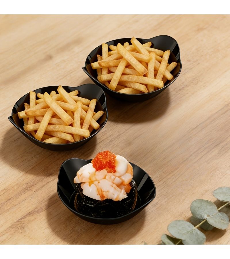 50pcs Plastic Mini Black Yuanbao Dishes Appetizer Plate Set Disposable Dessert Plates For Weddings Party Gatherings - Image 3