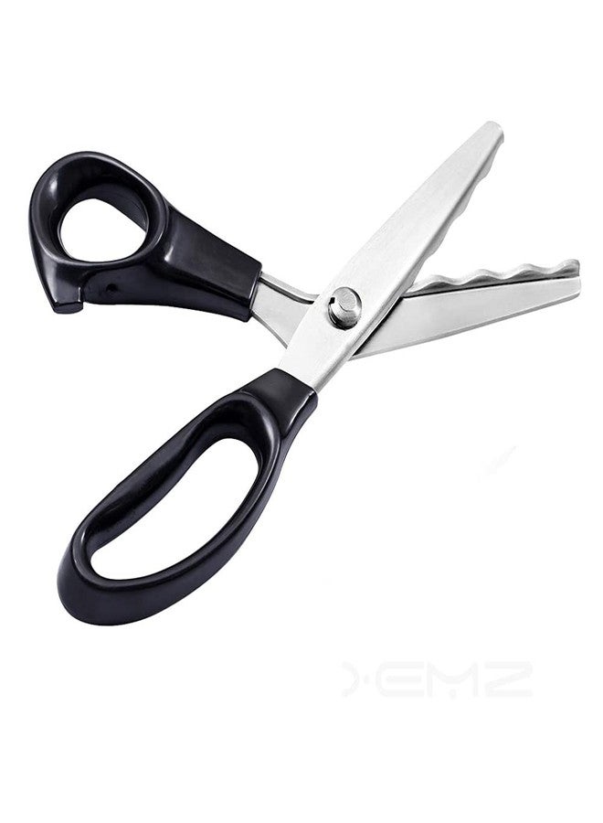 Xemz Pinking Shears, Stainless Steel Dressmaking Scissors, Serrated and Scalloped Blades, Professional Sewing Craft Cut Tailor Zig-Zag Tool, Fabric Decoration Comfort Grip Soft Handheld (Scalloped-18mm) - Image 1