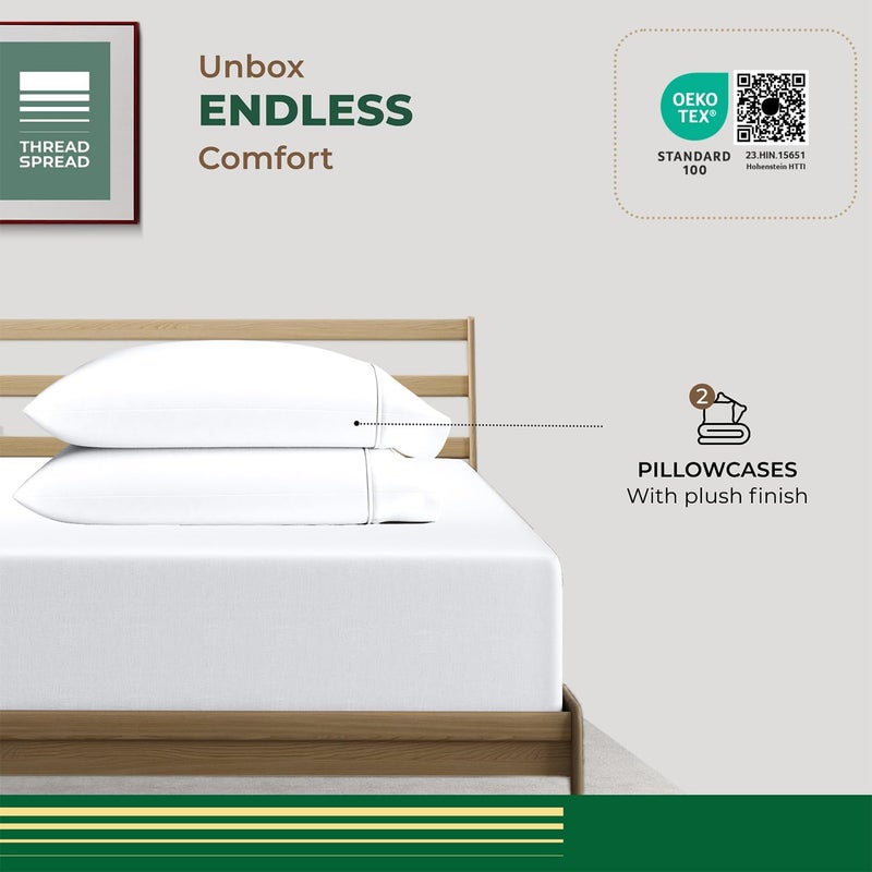 THREAD SPREAD 100% Organic Cotton King Size Pillow Cases Set of 2 - Natural Cooling Percale Weave Pillow Cases King Size (White), Soft, Crisp & Breathable Organic Pillowcases, GOTS Certified - Image 3
