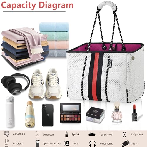 QOGiR Neoprene Multipurpose Beach Bag Tote with Inner Zipper Pocket (White, Large) … - Image 5