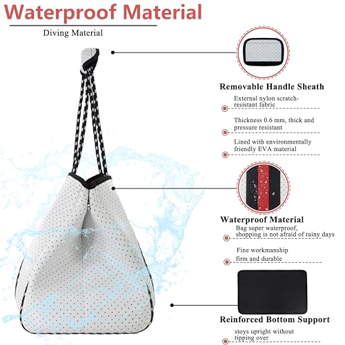 QOGiR Neoprene Multipurpose Beach Bag Tote with Inner Zipper Pocket (White, Large) … - Image 3