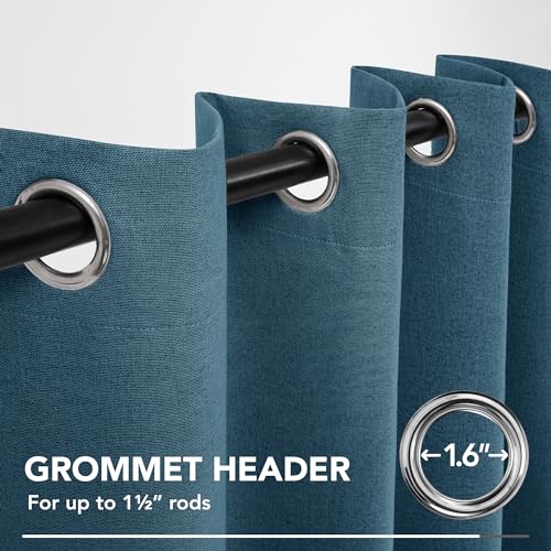 Deconovo Total Blackout Curtains Linen Curtains Room Darkening Curtains with Grommets for Bedroom Living Room Kids Room, 2 Panels，Turquoise，52Wx63L Inch - Image 5