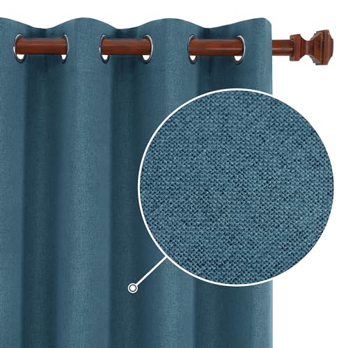 Deconovo Total Blackout Curtains Linen Curtains Room Darkening Curtains with Grommets for Bedroom Living Room Kids Room, 2 Panels，Turquoise，52Wx63L Inch - Image 1