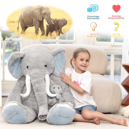 MorisMos Giant Elephant Stuffed Animals39 Big Mama and Baby Stuffed Elephant Plush Toys for Kid Girl Boy Adult3ft Large Woodland Stuffed Animals Gift for Birthday Baby Shower Decor Christmas - Image 5