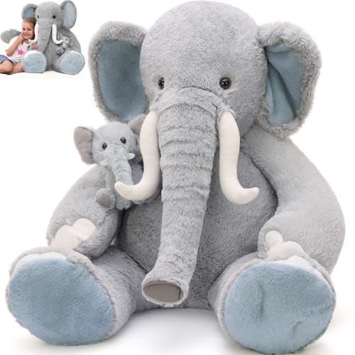 MorisMos Giant Elephant Stuffed Animals39 Big Mama and Baby Stuffed Elephant Plush Toys for Kid Girl Boy Adult3ft Large Woodland Stuffed Animals Gift for Birthday Baby Shower Decor Christmas - Image 1