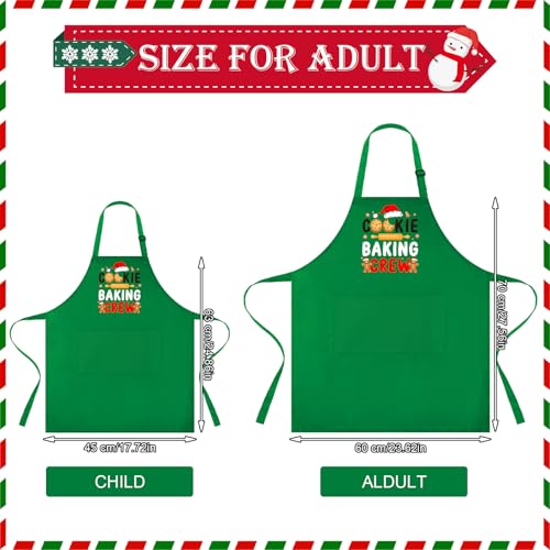 Suhine 4 Pack Christmas Aprons Adults Green Christmas Kitchen Cooking Baking Cookie Crew Matching Aprons with Pockets Cute Adjustable BBQ Bib Funny Holiday Chef Apron Gift for Xmas Party Decorations - Image 3